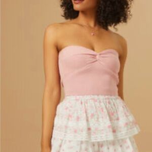 Altar’d State Avalon Pink Ribbed Strapless Top